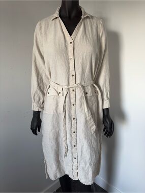 339. Saks Fifth Avenue 100% Linen Belted Shirt Dress Cream Size M